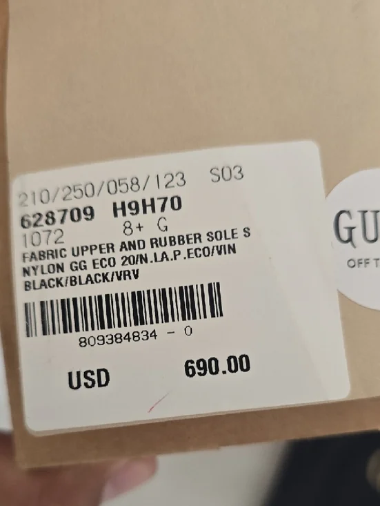 Gucci Men’s Black Canvas Low-Top Sneakers with Red & Green Web Stripe - Picture 7 of 7